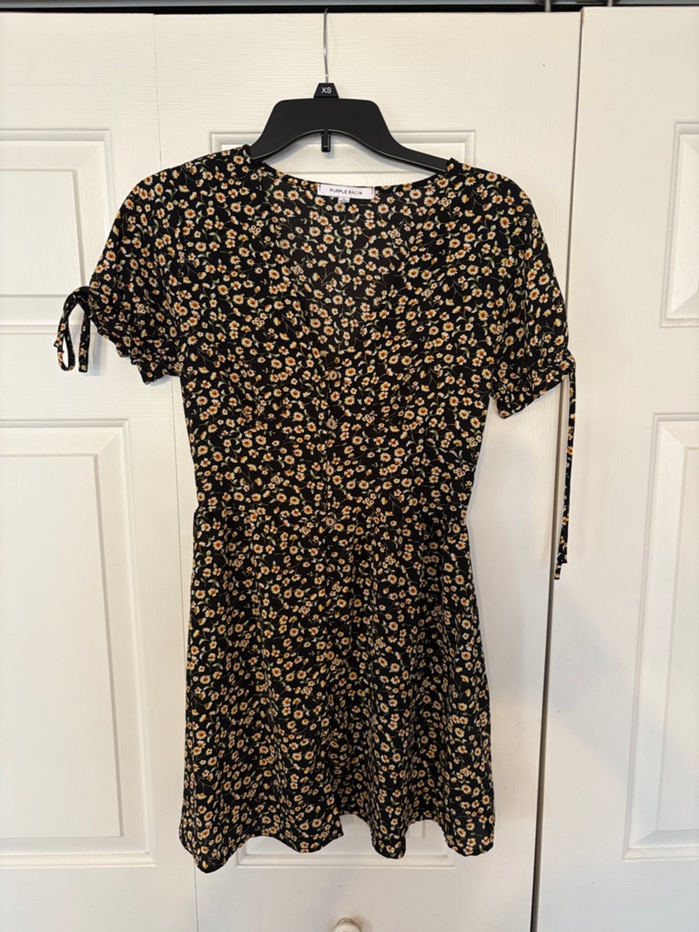 Purple Snow Black Mini Dress with Tan Floral Print